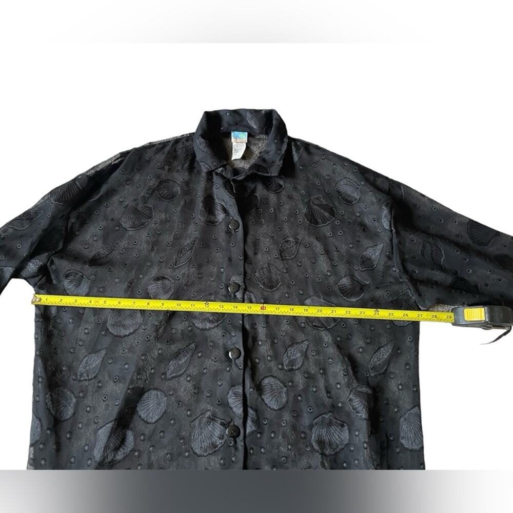 Sheer Black Seashell Womens Shirt/Coverup Size XL Coastal Goth Flowy Beach Dark - Picture 7 of 8